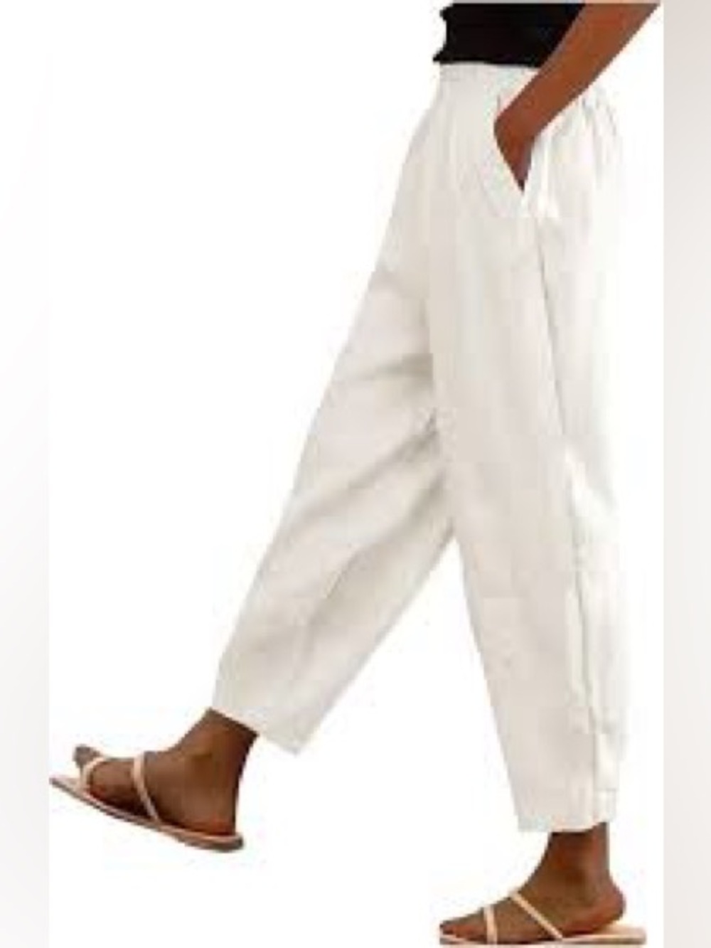 Urban Outfitters Linen Cotton High-Rise Pleated Tapered Chinos pant M ivory Crop